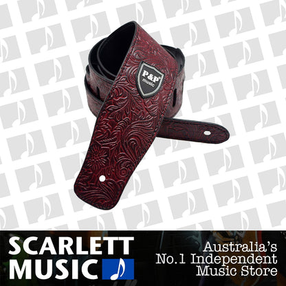 P&P 2.5" Leather Embossed Guitar Strap Red — view 2