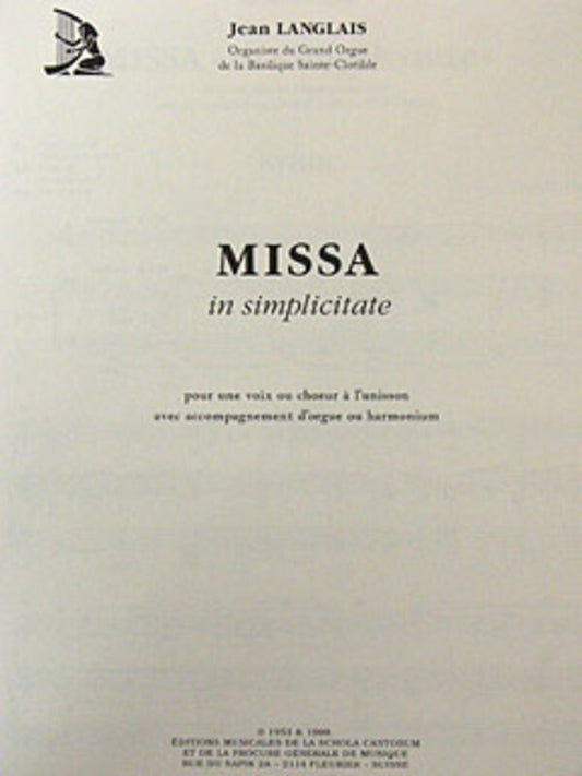 Missa In Simplicitate Solo Or Unison/Organ Vs