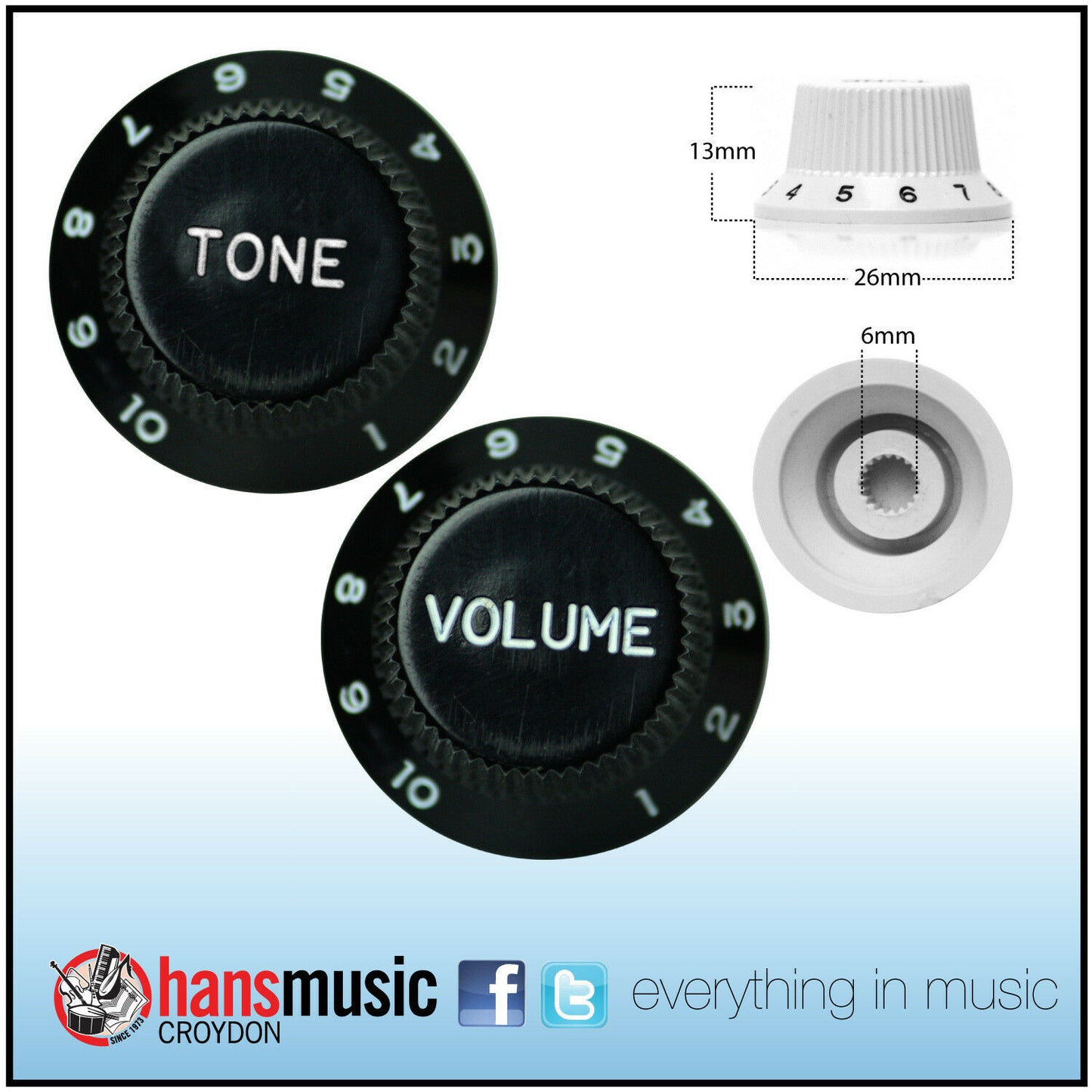Strat Style Control Volume & Tone Knobs Electric Guitar - Japanese Black
