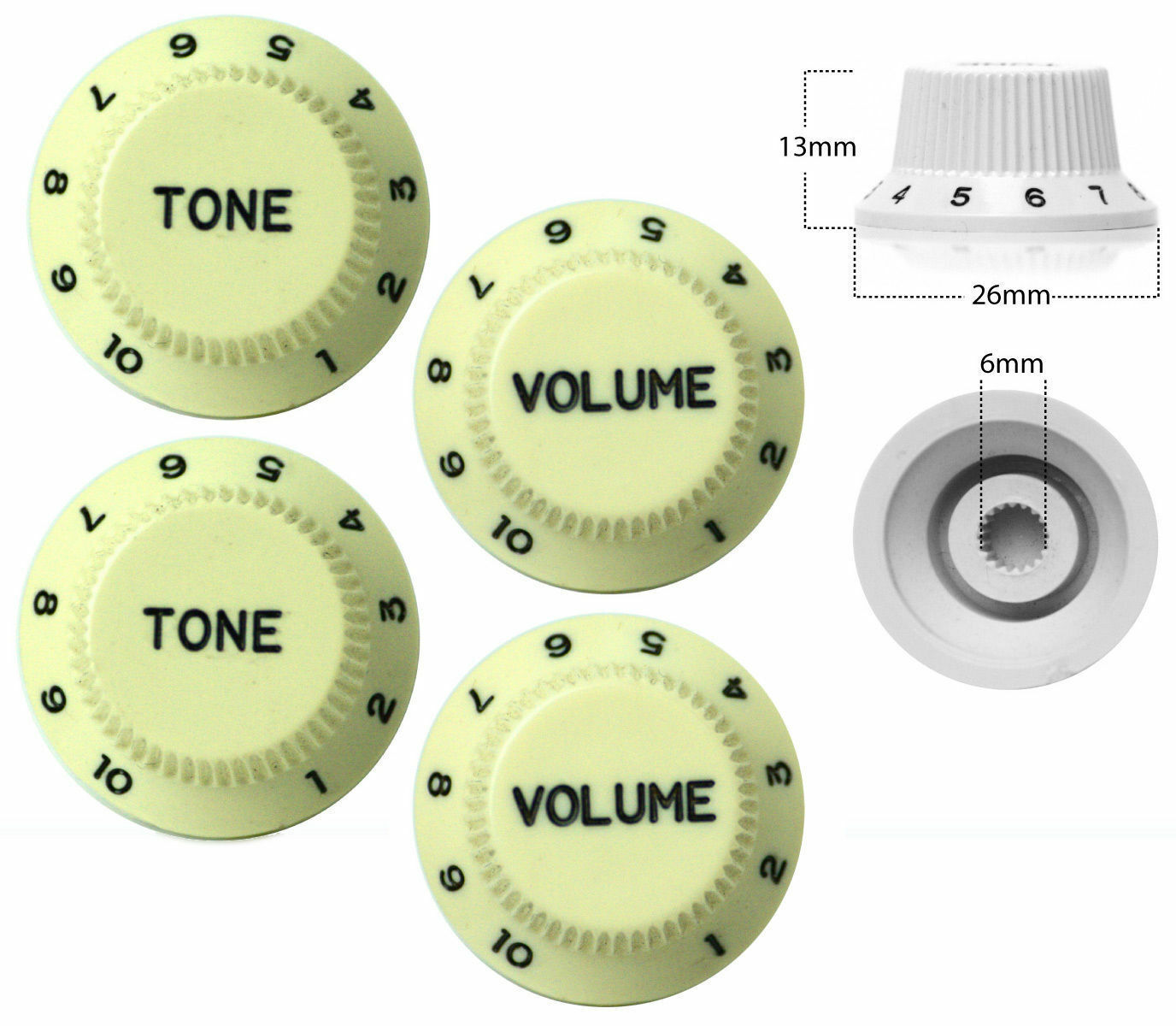 4 x Strat Style Volume / Tone Control Knobs Electric Guitar Mint Green