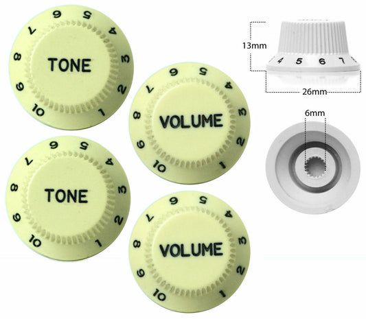 4 x Strat Style Volume / Tone Control Knobs Electric Guitar Mint Green