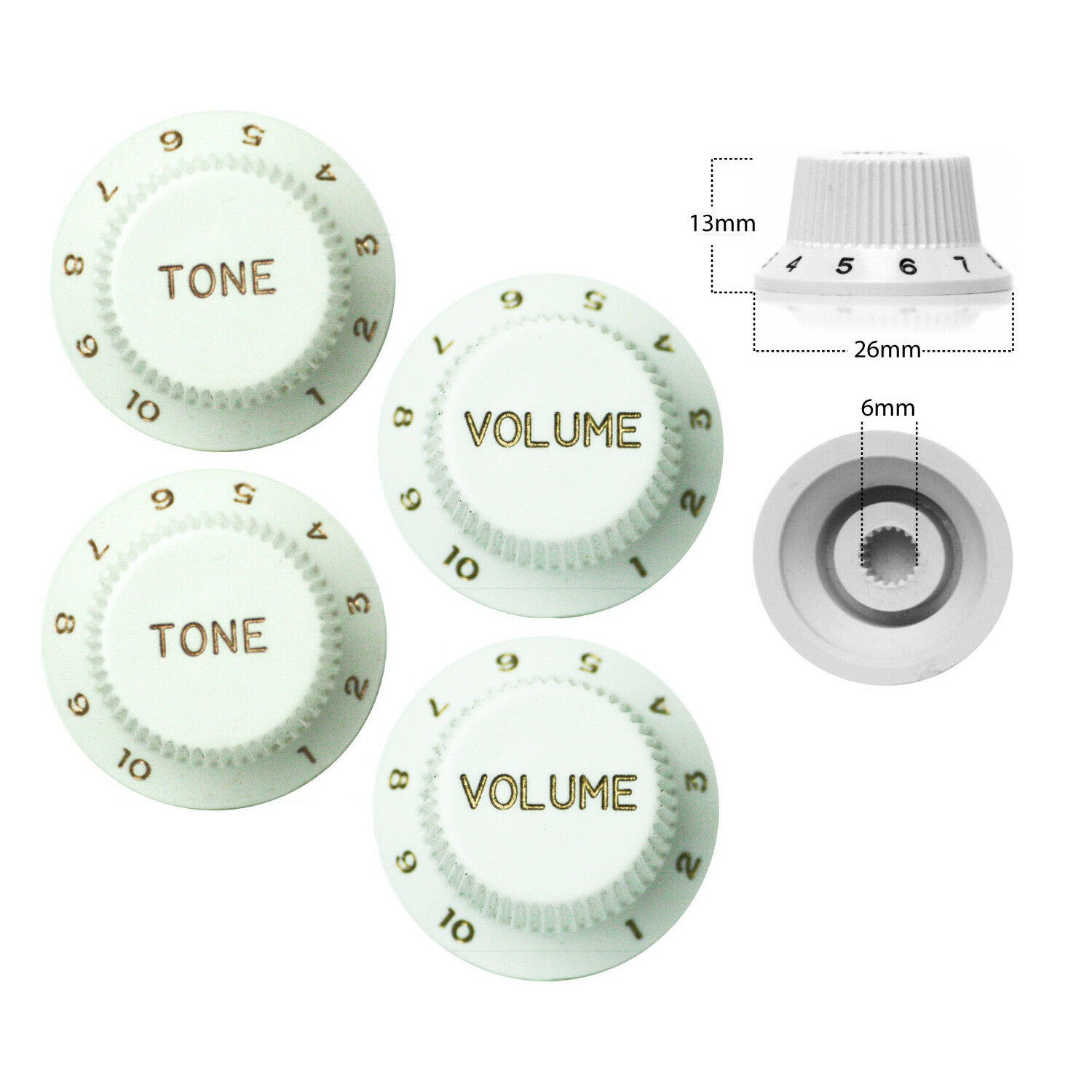 4 x Strat Style Volume / Tone Control Knobs Electric Guitar White