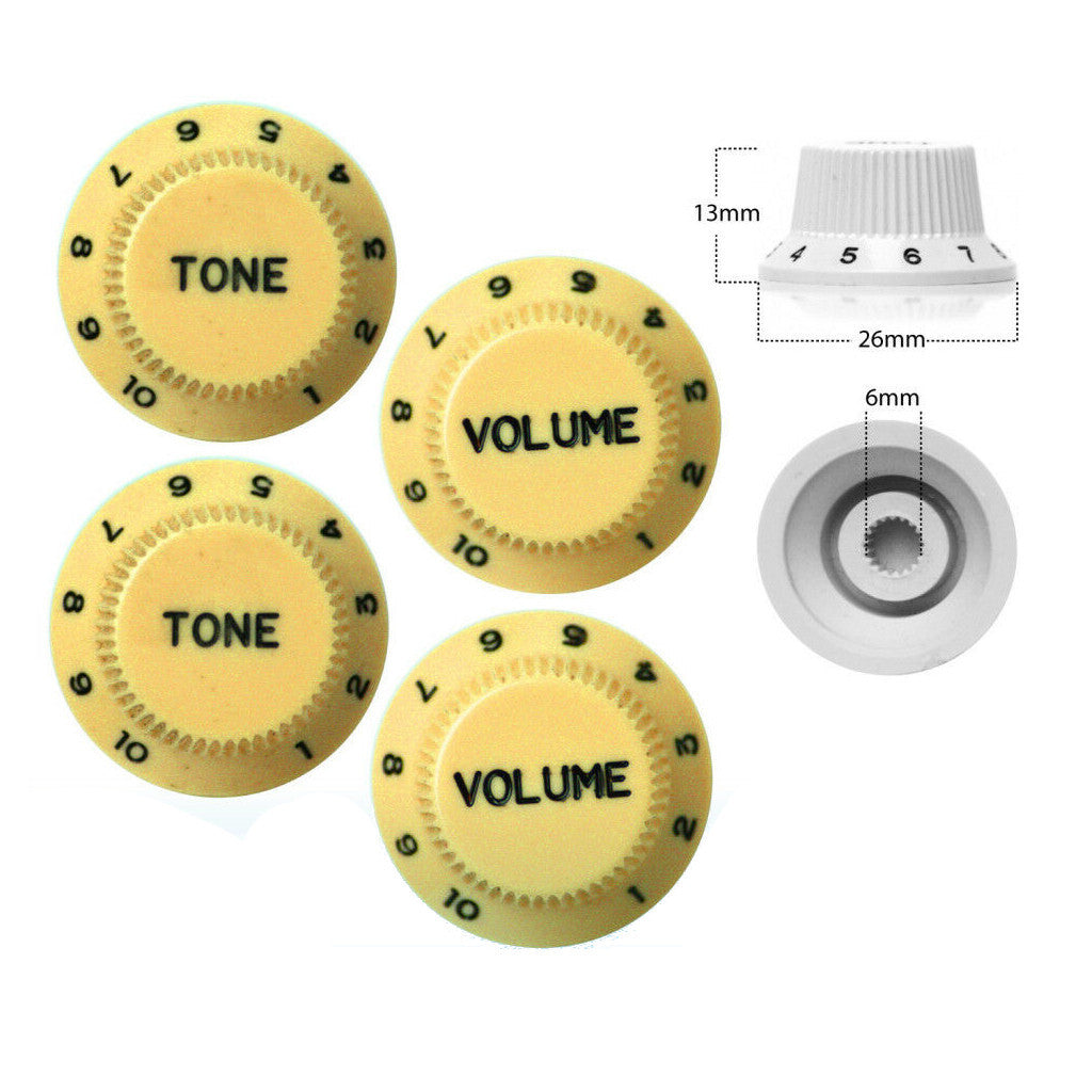 4 x Strat Style Volume / Tone Control Knobs Electric Guitar Creme