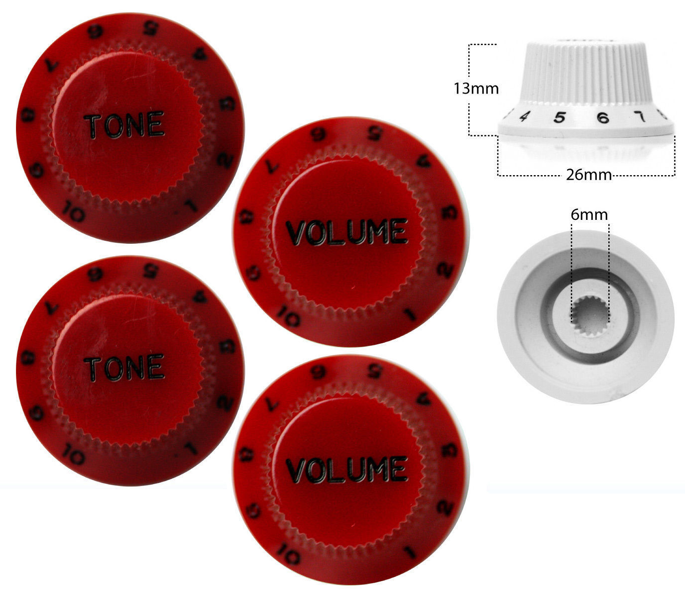 4 x Strat Style Volume / Tone Control Knobs Electric Guitar Red