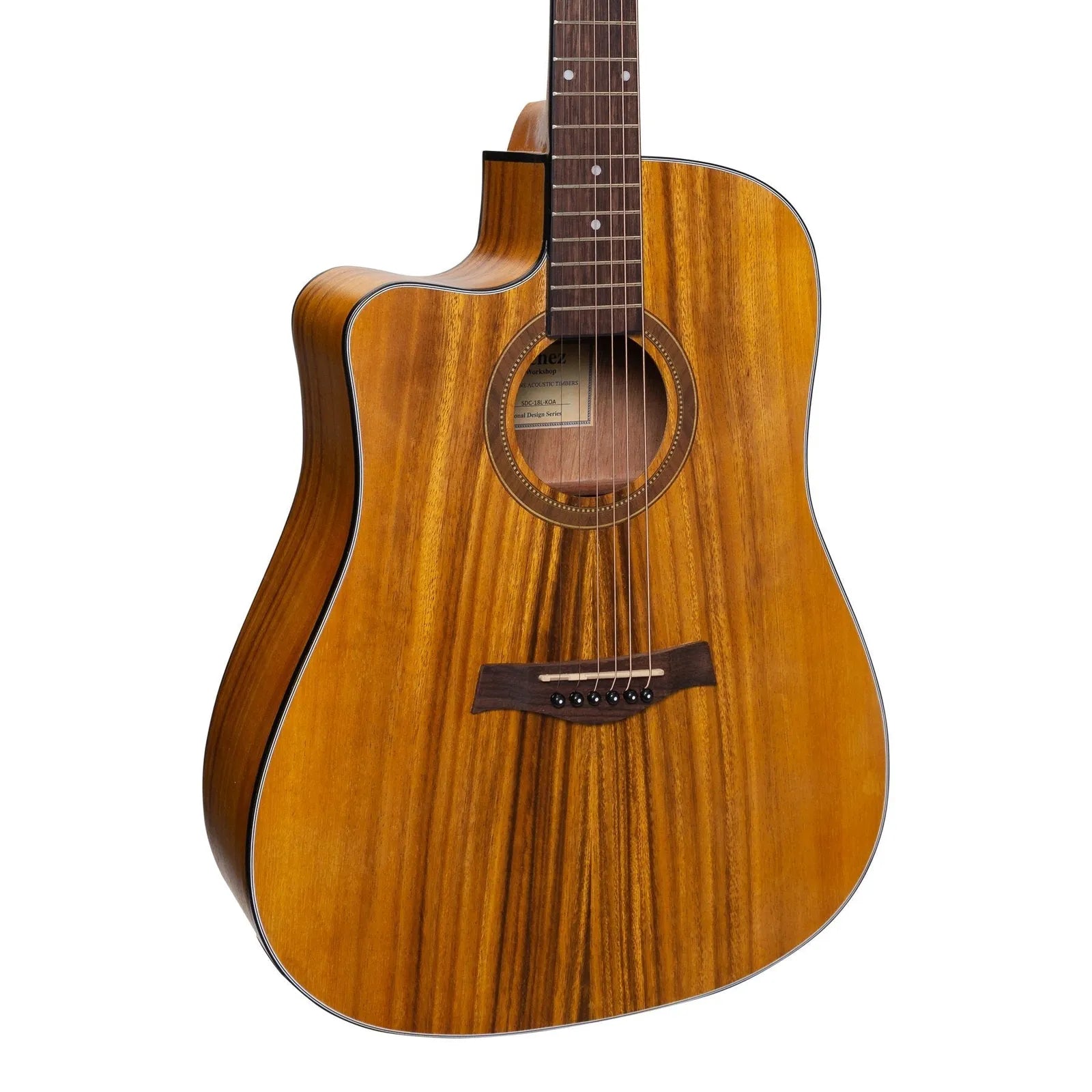 Sanchez SDC-18L-KOA Left Handed Acoustic-Electric Dreadnought Cutaway Guitar Natural Satin — view 4
