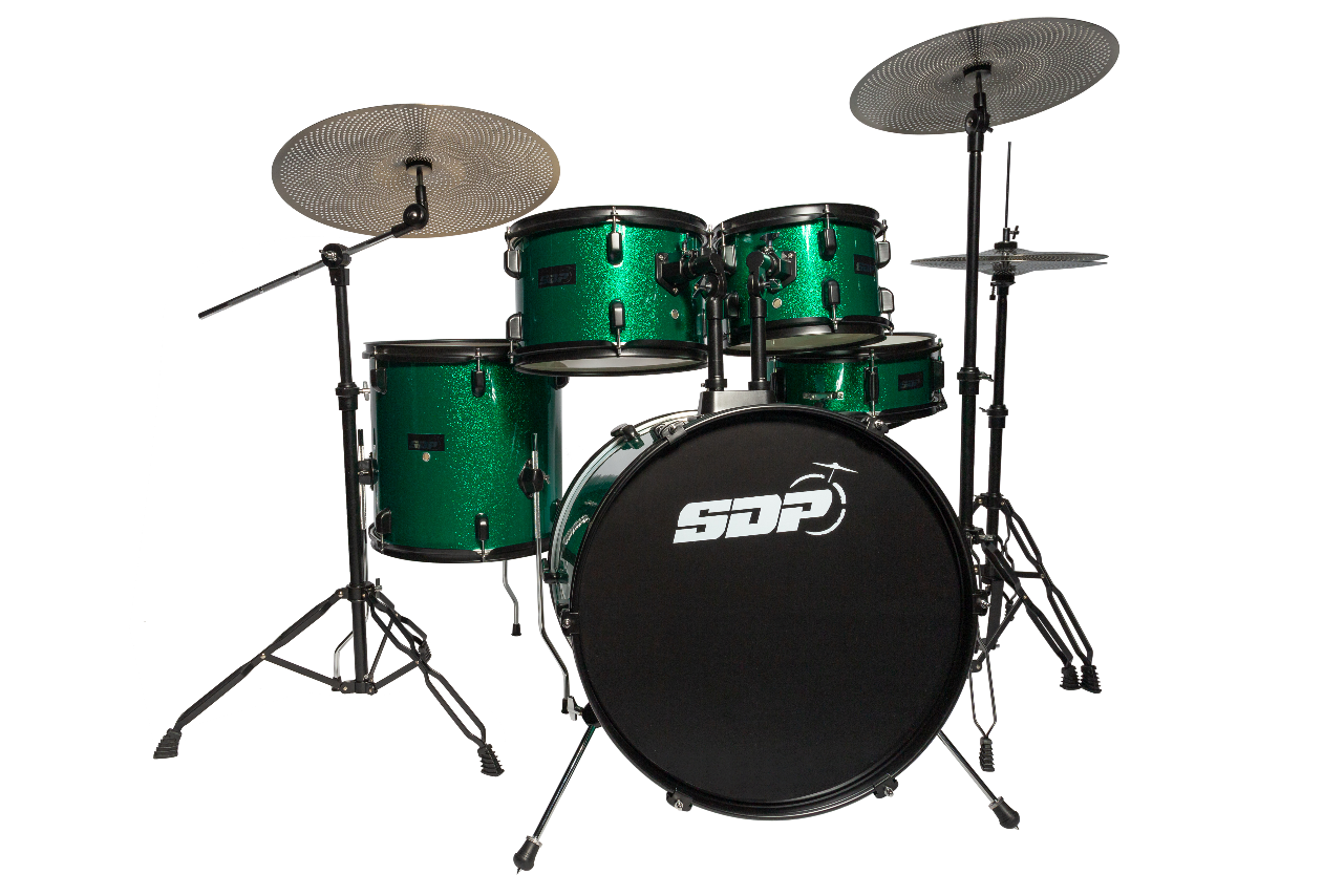 Sonic Drive 5-Piece Performer Series Drum Kit with Silent Cymbals - Green Sparkle