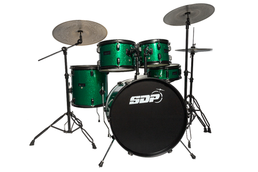 Sonic Drive 5-Piece Performer Series Drum Kit with Silent Cymbals - Green Sparkle