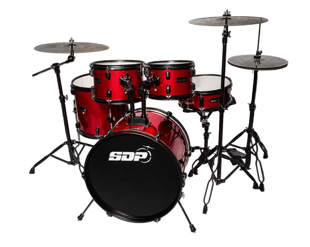 Sonic Drive 5-Piece Performer Series Drum Kit with Silent Cymbals - Red