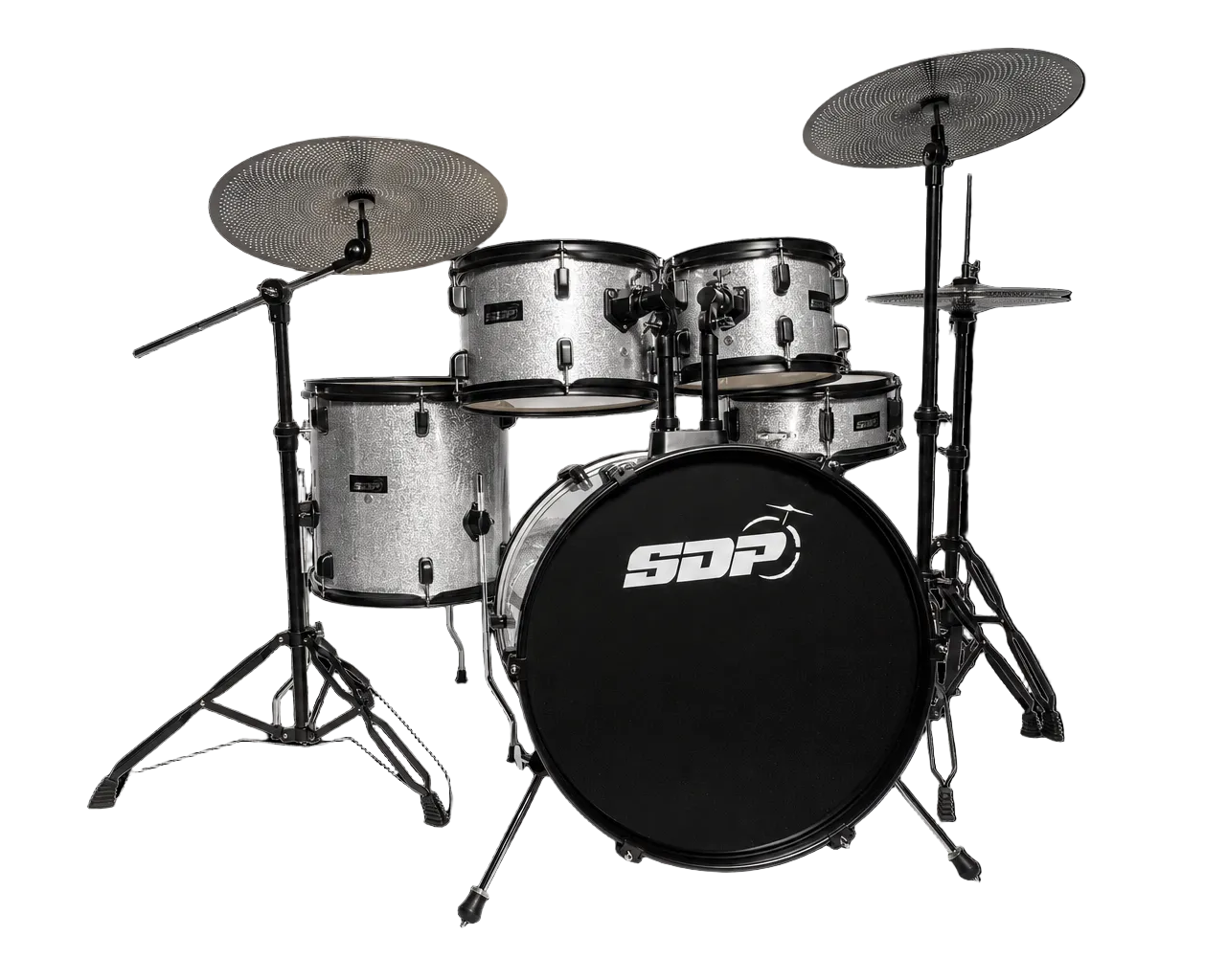 Sonic Drive Performer Series 5-Piece Drum Kit with Silent Cymbals - Silver Sparkle