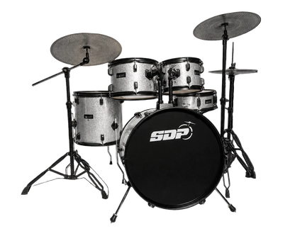 Sonic Drive Performer Series 5-Piece Drum Kit with Silent Cymbals - Silver Sparkle