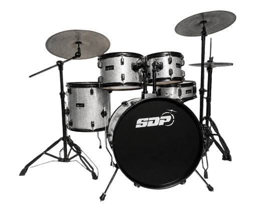 Sonic Drive Performer Series 5-Piece Drum Kit with Silent Cymbals - Silver Sparkle