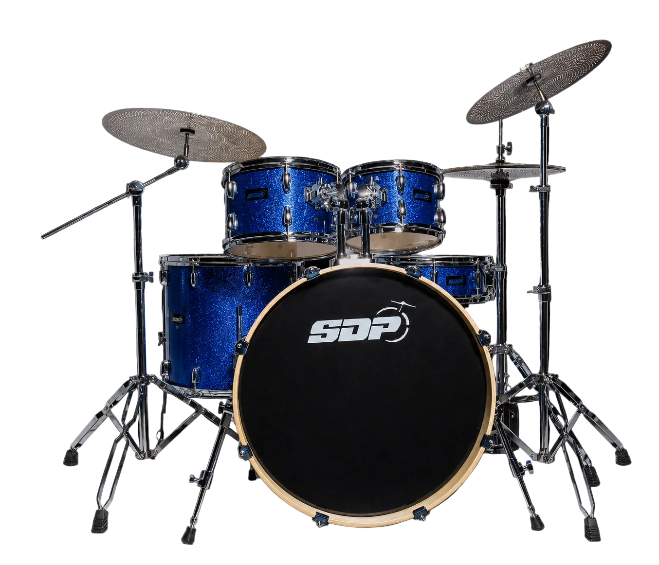 Sonic Drive 5-Piece Stage Series Drum Kit with Silent Cymbals - Blue Sparkle