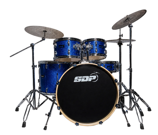 Sonic Drive 5-Piece Stage Series Drum Kit with Silent Cymbals - Blue Sparkle