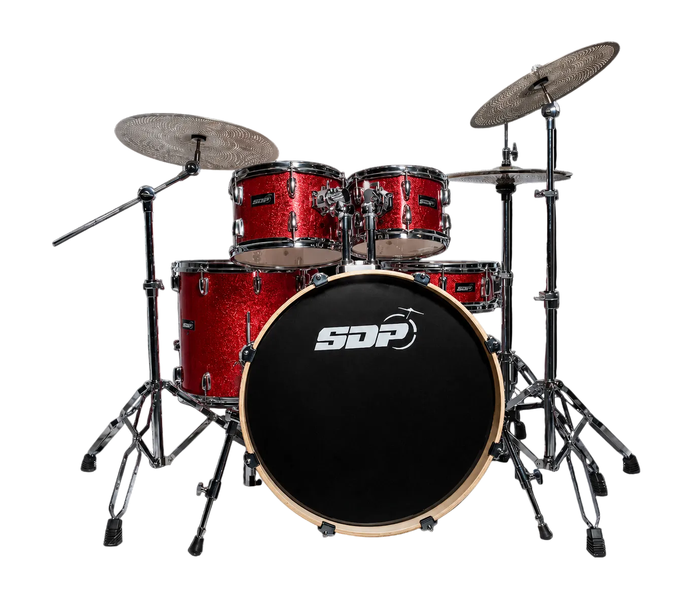 Sonic Drive 5-Piece Stage Series Drum Kit with Silent Cymbals Red Sparkle