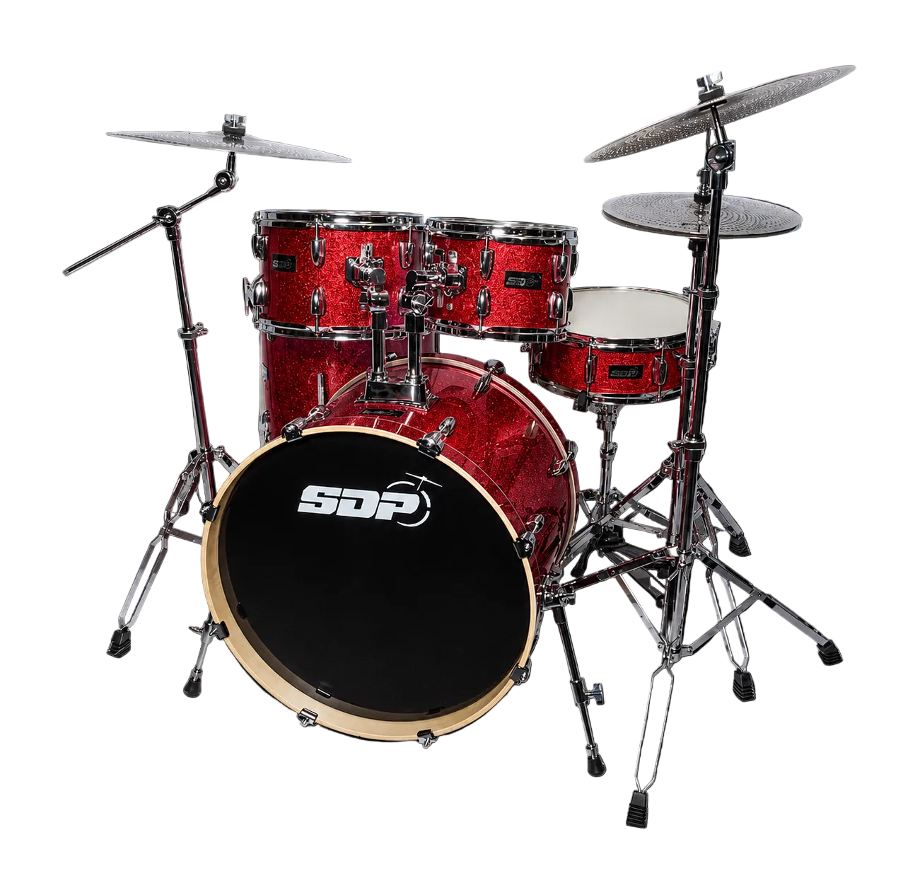 Sonic Drive 5-Piece Stage Series Drum Kit with Silent Cymbals Red Sparkle — view 2