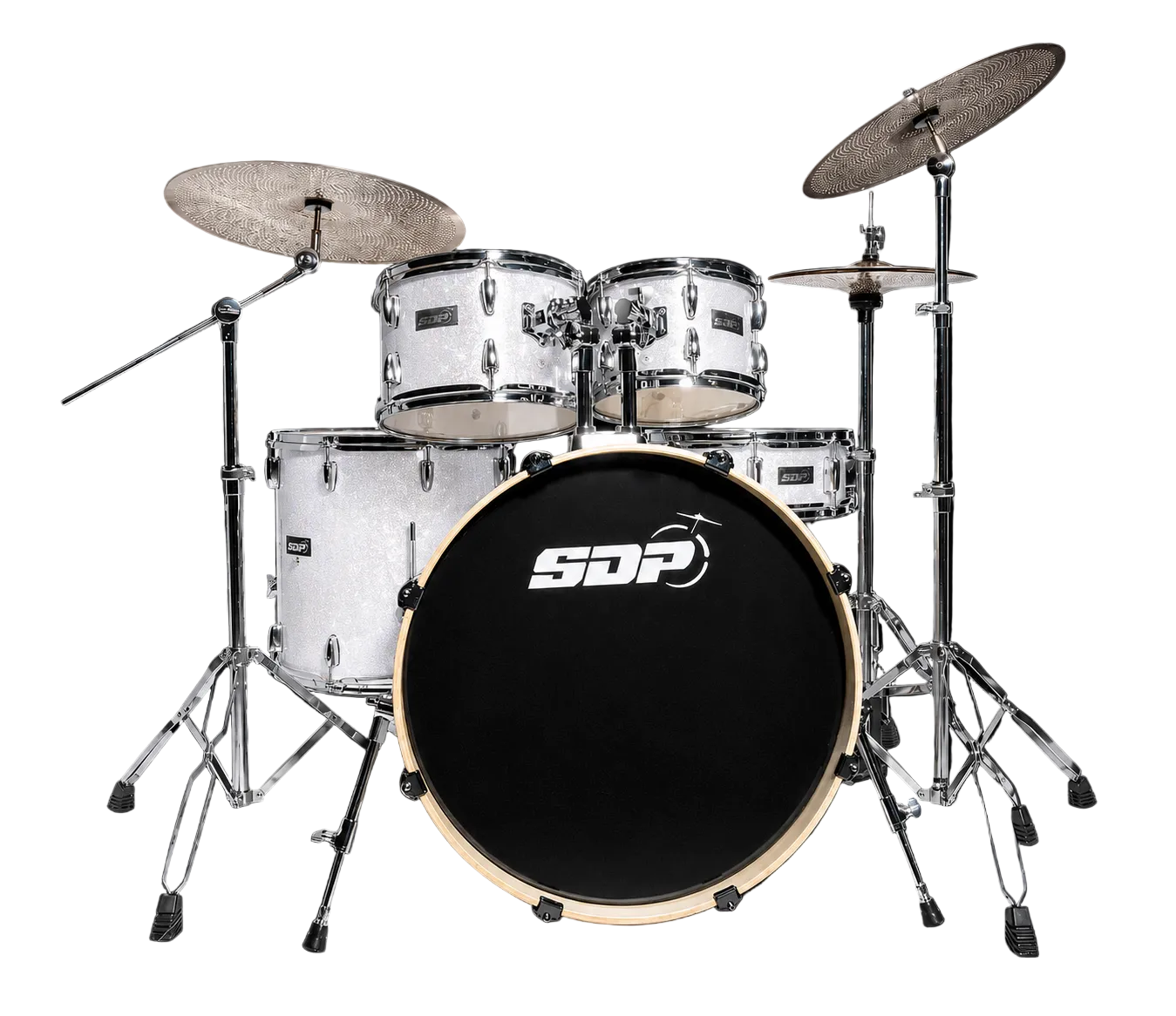 Sonic Drive 5-Piece Stage Series Drum Kit with Silent Cymbals - White Sparkle