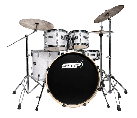 Sonic Drive 5-Piece Stage Series Drum Kit with Silent Cymbals - White Sparkle