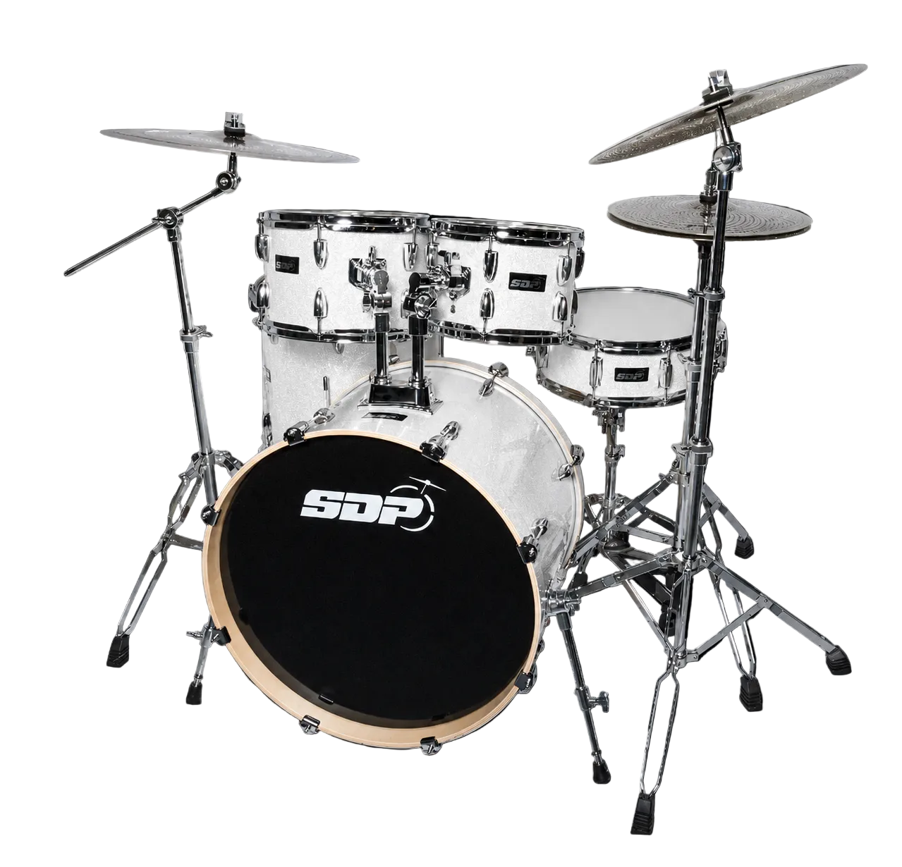 Sonic Drive 5-Piece Stage Series Drum Kit with Silent Cymbals - White Sparkle — view 2