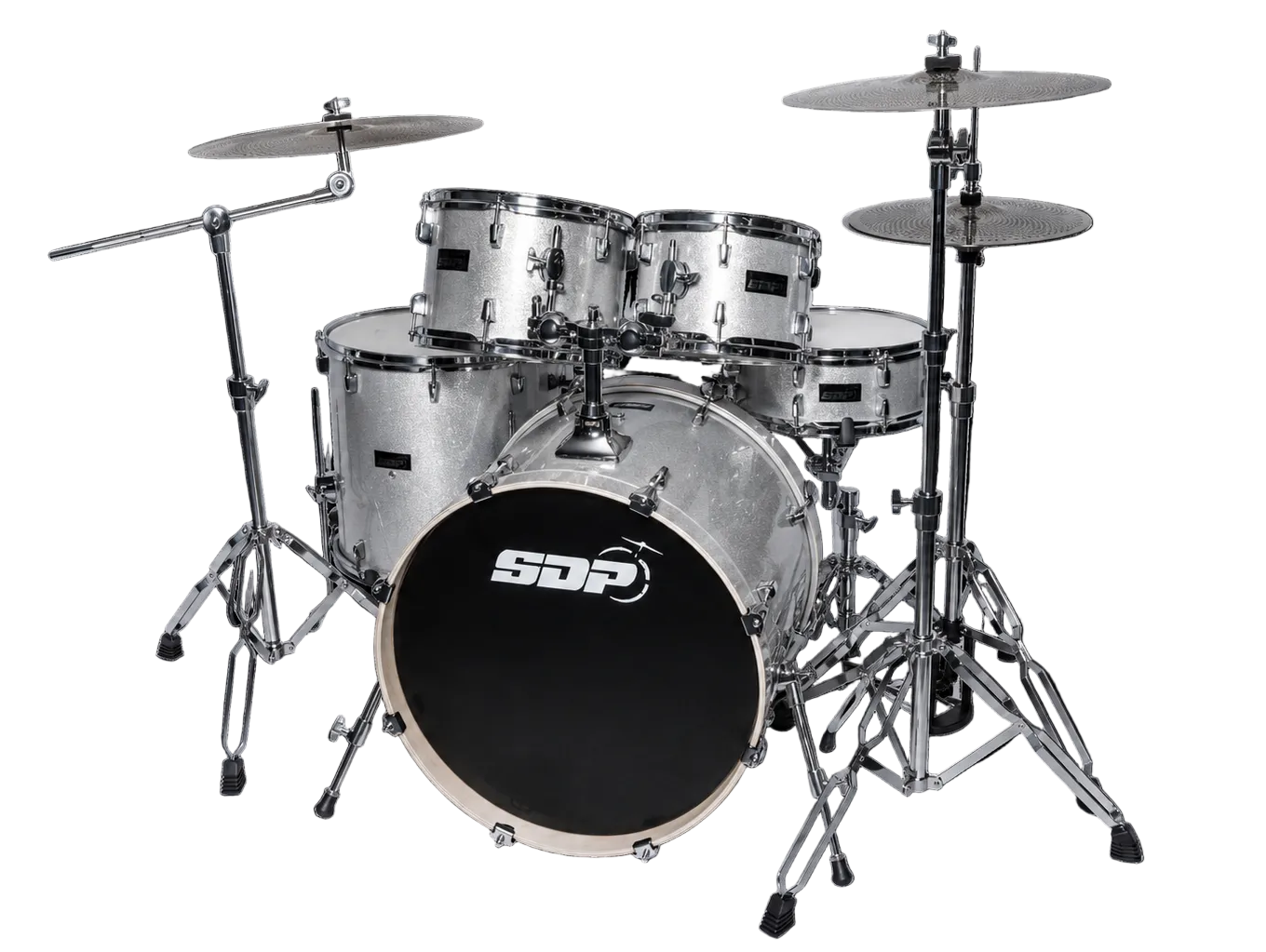 Sonic Drive 5-Piece Pro Series Drum Kit with Silent Cymbals - Metallic Silver