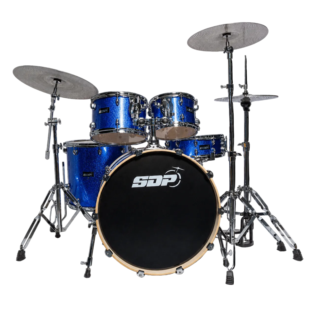 Sonic Drive 5-Piece Pro PLUS Series Drum Kit with Silent Cymbals - Blue Sparkle