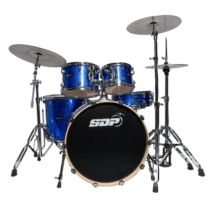 Sonic Drive 5-Piece Pro PLUS Series Drum Kit with Silent Cymbals - Blue Sparkle