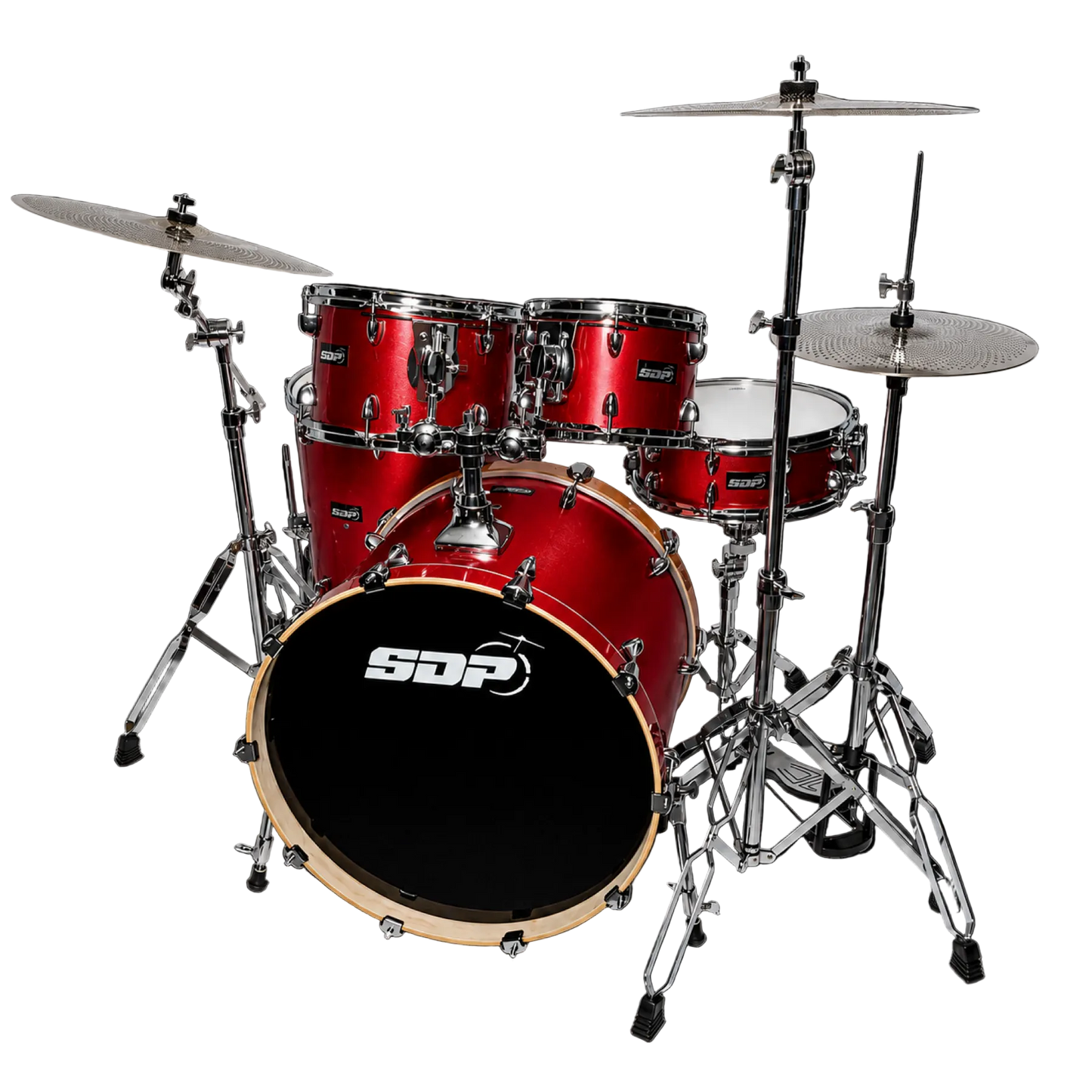 Sonic Drive 5-Piece Pro PLUS Series Drum Kit with Silent Cymbals - Red Sparkle