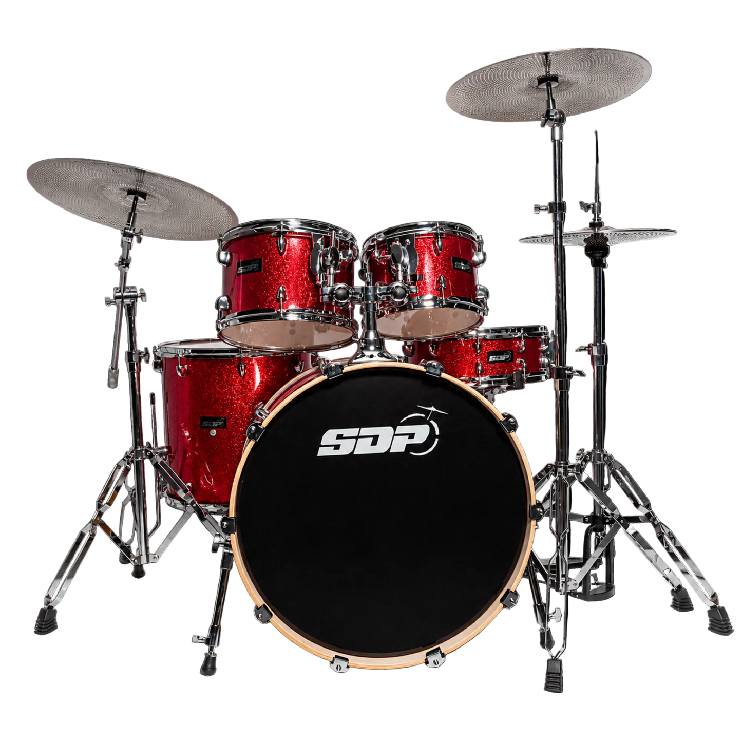 Sonic Drive 5-Piece Pro PLUS Series Drum Kit with Silent Cymbals - Red Sparkle — view 2