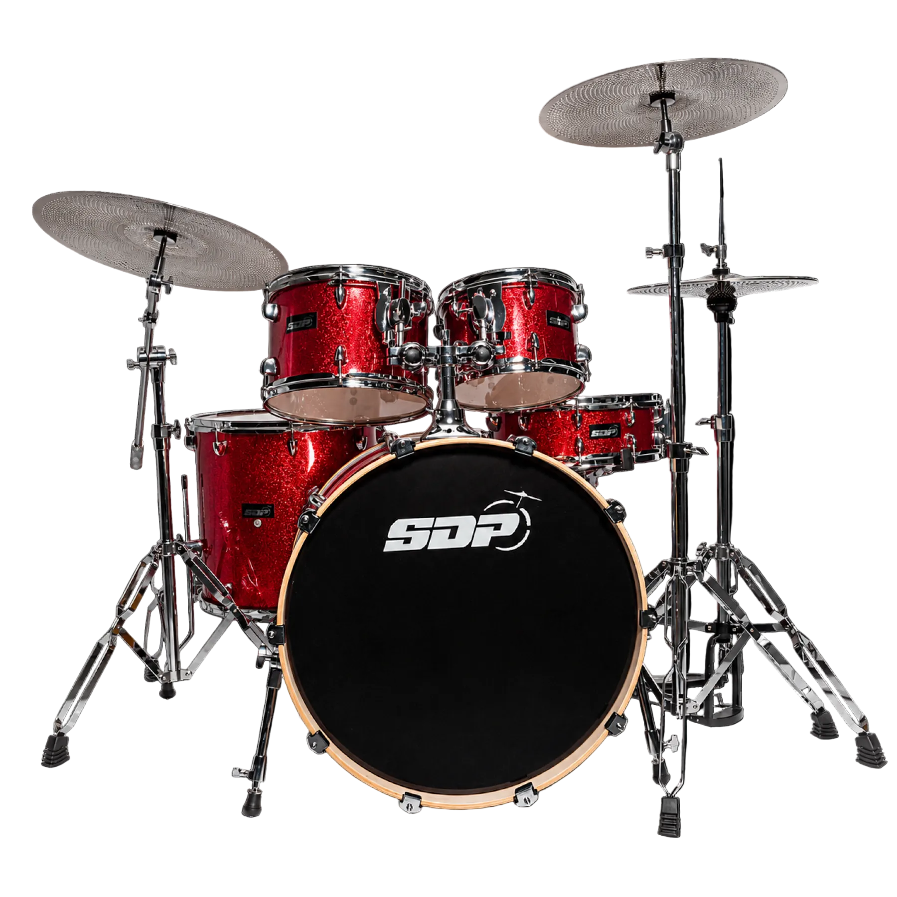 Sonic Drive 5-Piece Pro PLUS Series Drum Kit with Silent Cymbals - Red Sparkle — view 2
