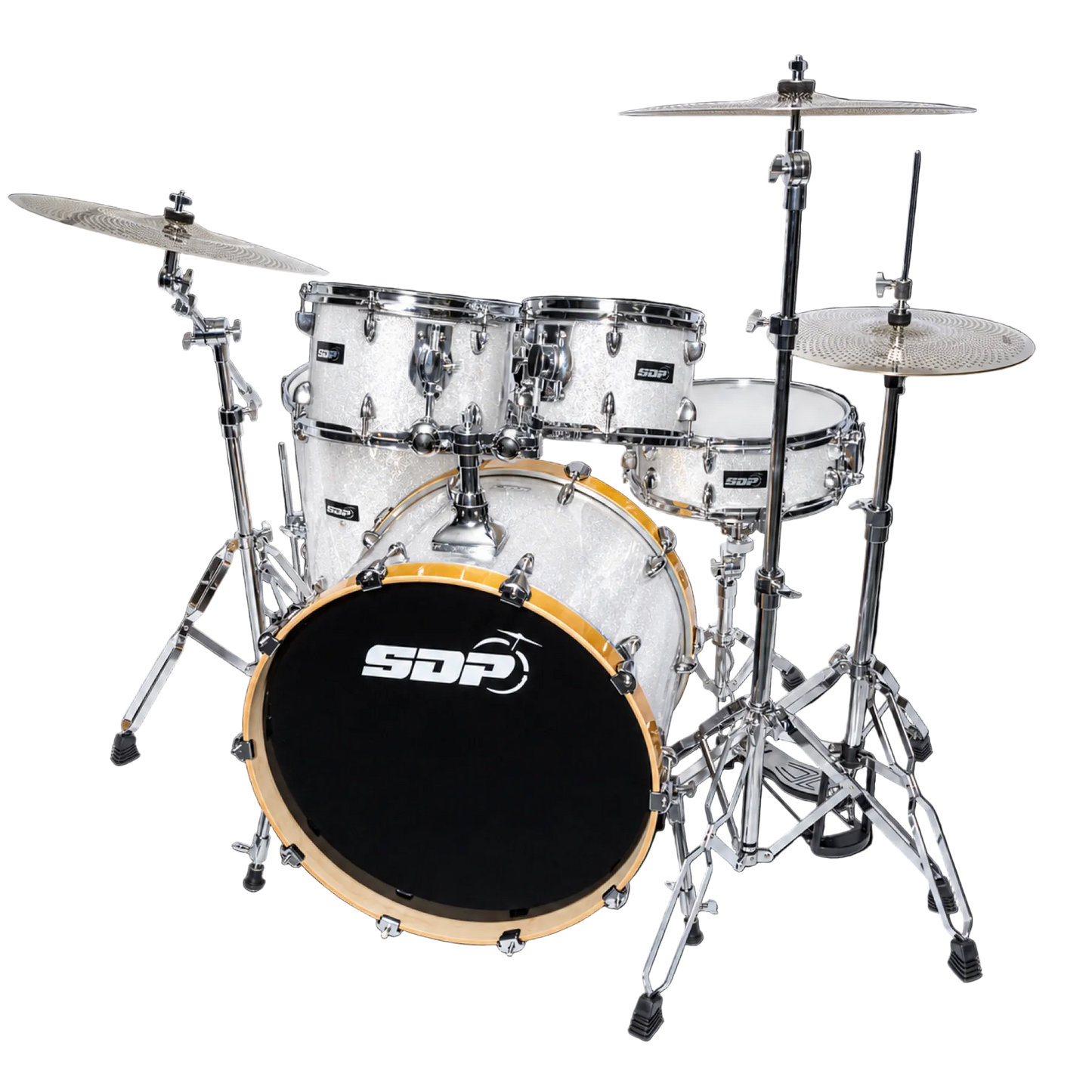 Sonic Drive 5-Piece Pro PLUS Series Drum Kit with Silent Cymbals - White Sparkle