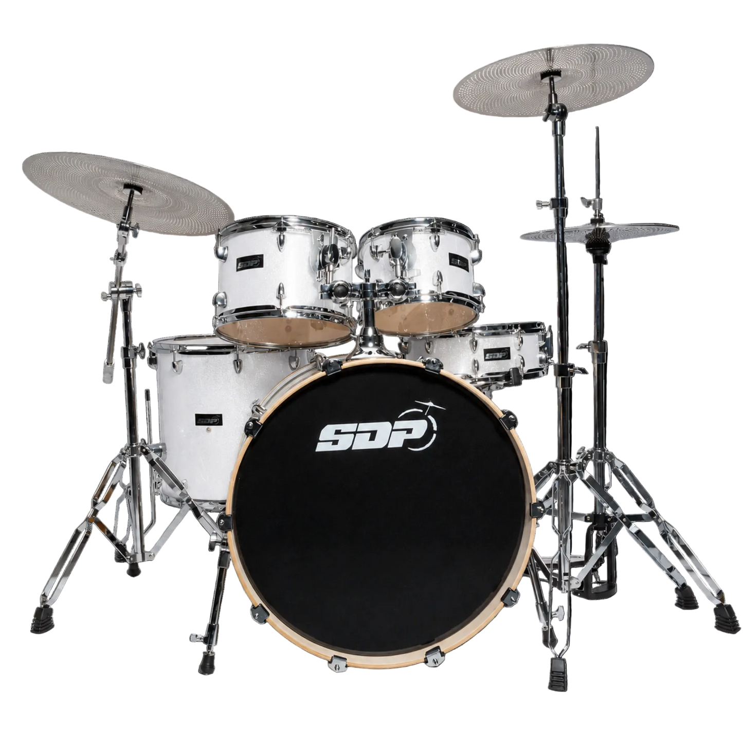 Sonic Drive 5-Piece Pro PLUS Series Drum Kit with Silent Cymbals - White Sparkle — view 2
