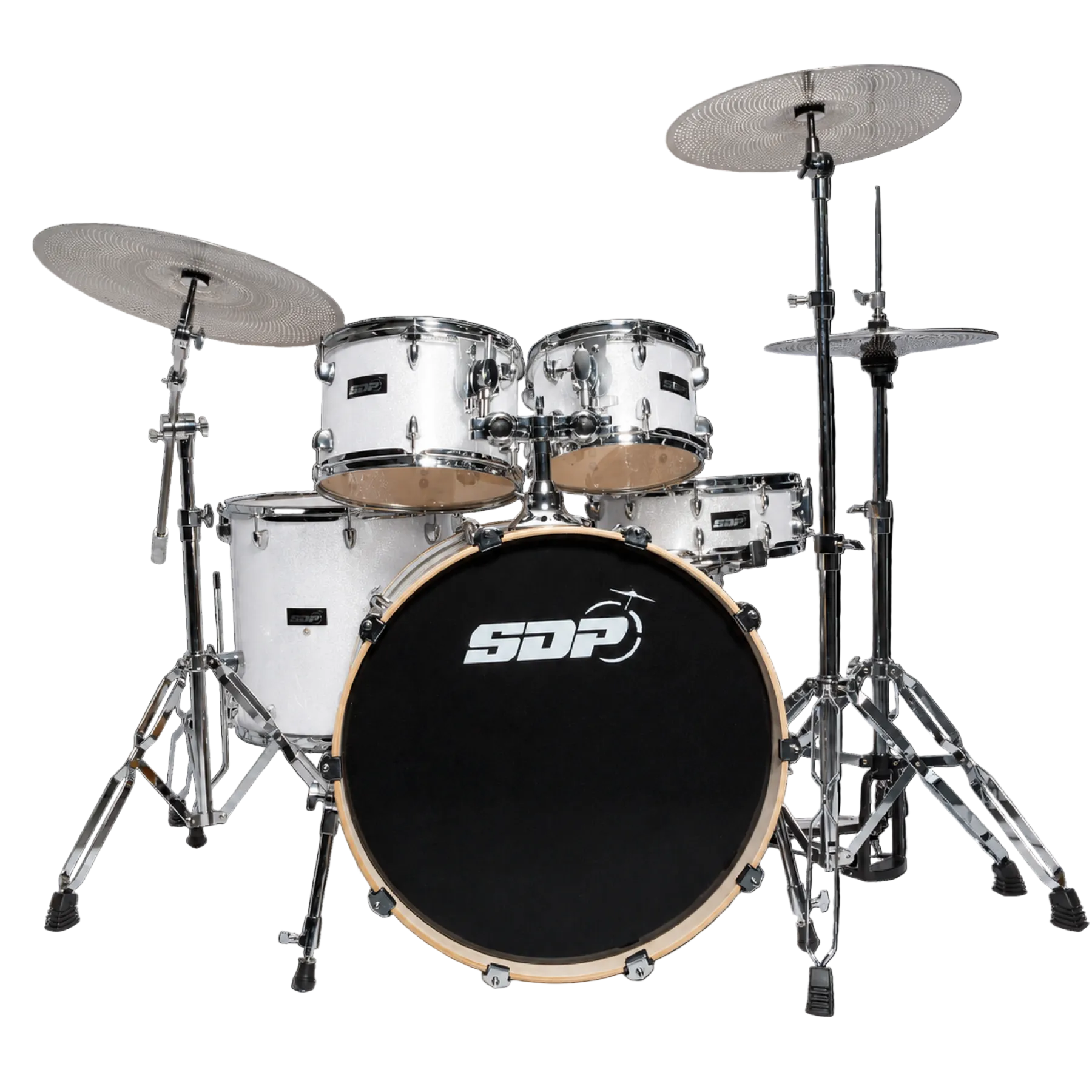 Sonic Drive 5-Piece Pro PLUS Series Drum Kit with Silent Cymbals - White Sparkle — view 2