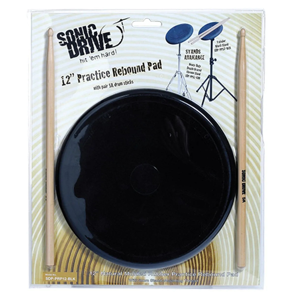 Sonic Drive 12" Natural Rebound Drum Practice Pad Set with 5A Drumsticks