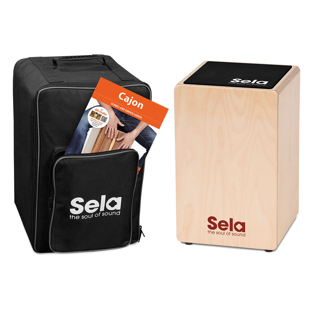 Sela Primera Cajon Bundle with Backpack, Pad Seat, and Learn to Play Book - Natural Finish