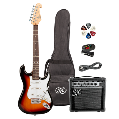 SX SE1SK 3/4 Size Electric Guitar Kit with 10W Amp, Tuner, Gig Bag, Strap, Picks, and Online Lessons - Black — view 2