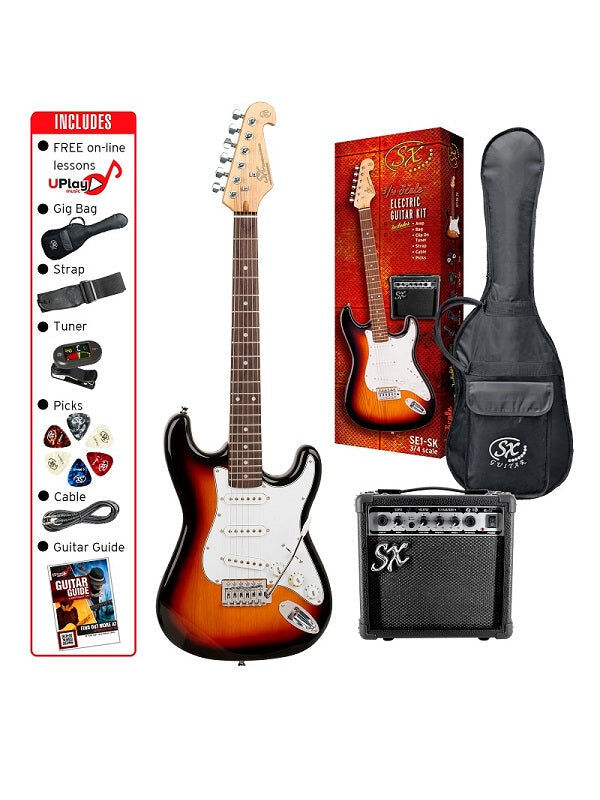 SX 3/4 Size Electric Guitar Kit Candy Apple Red with 10W Amp, Tuner, Gig Bag, Strap, Picks, Lead, and UPlay Guitar Guide — view 6