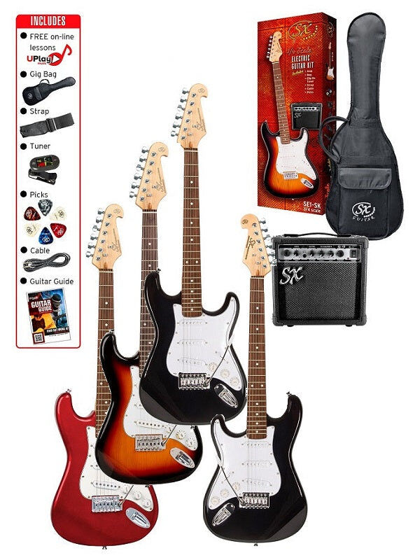 SX 3/4 Size Electric Guitar Kit Left-Handed Black with 10 Watt Amp, Accessories, and Online Lessons — view 4