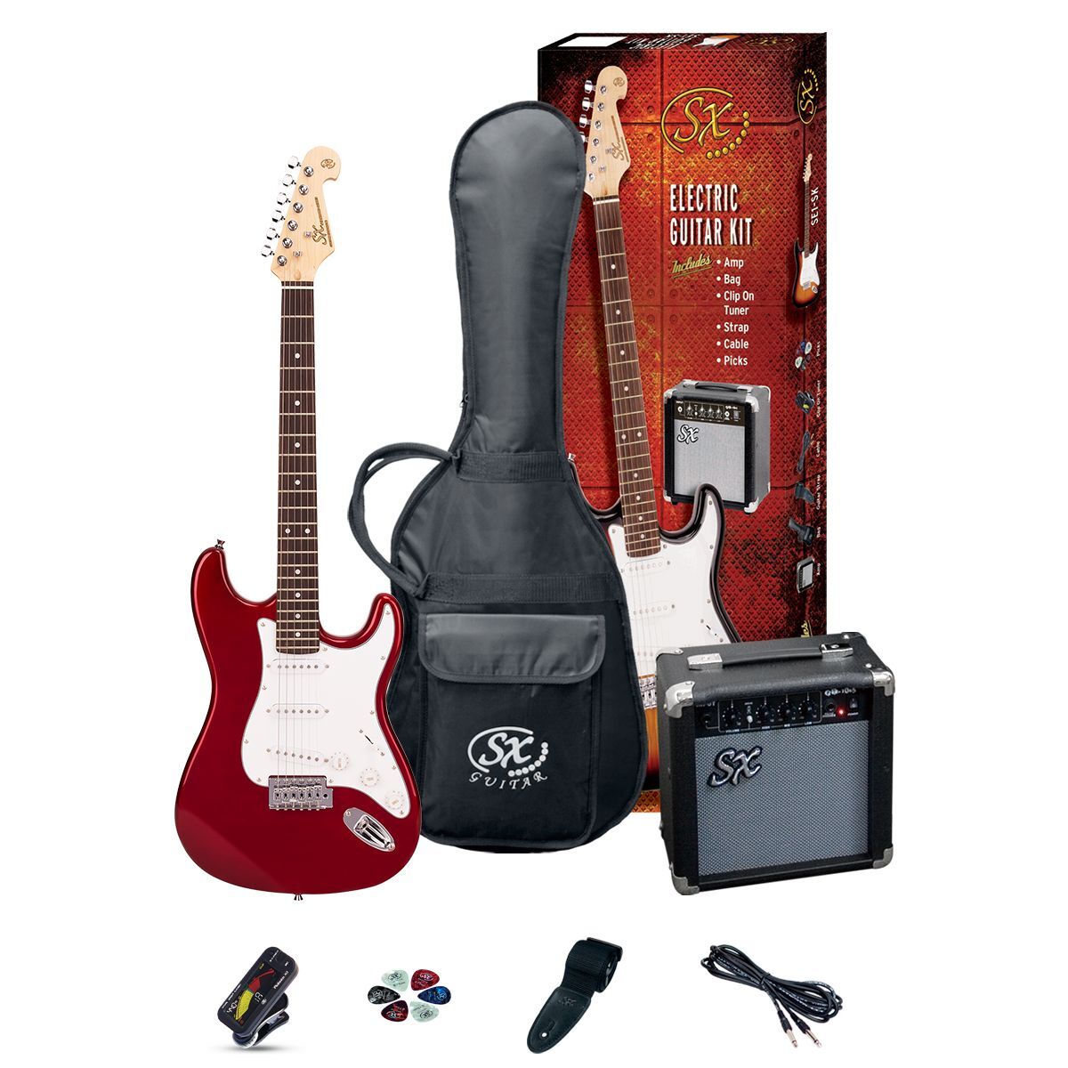 SX SE1SK 4/4 Size Electric Guitar Kit Black with 10-Watt Amp, Tuner, Gig Bag, Picks, and Guide — view 4