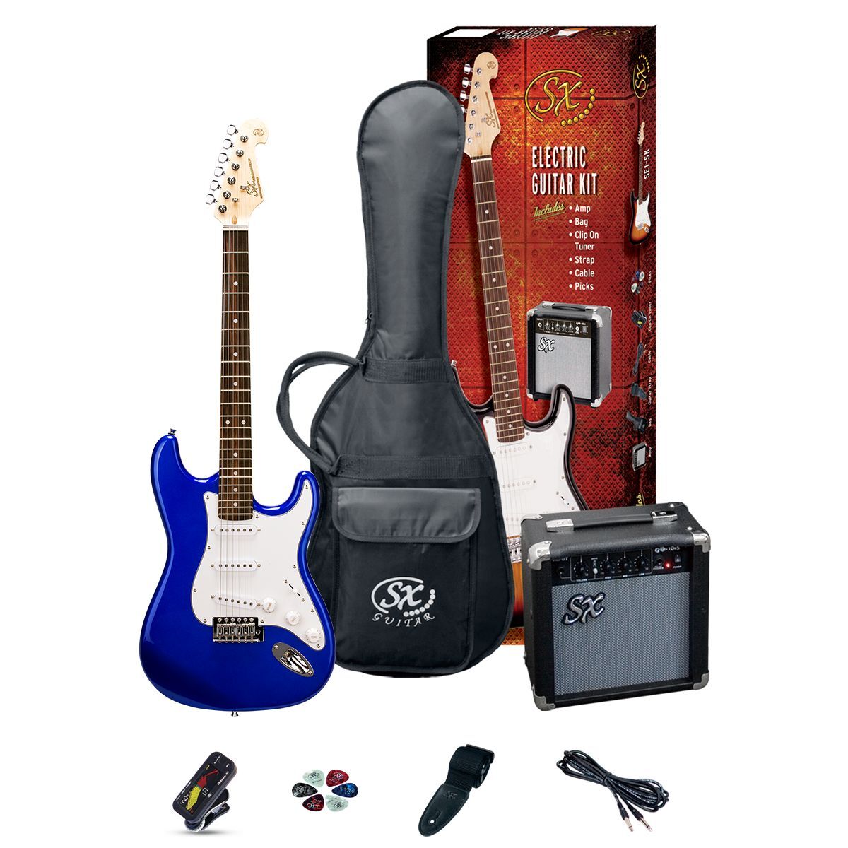 SX Electric Guitar Kit with Amplifier, Tuner, Picks, Gig Bag, and Accessories — view 6