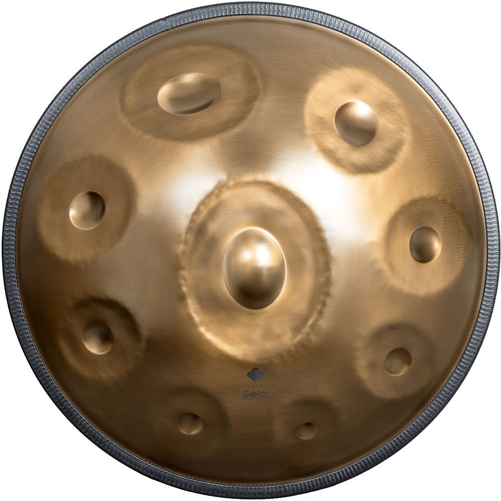 Sela Harmony Handmade Stainless Steel Handpan with Bag - D Kurd 9, Tuning: D Kurd, 440 Hz, 8 Tones, Gold, 57 cm Diameter, Weight: 5.2 kg — view 2