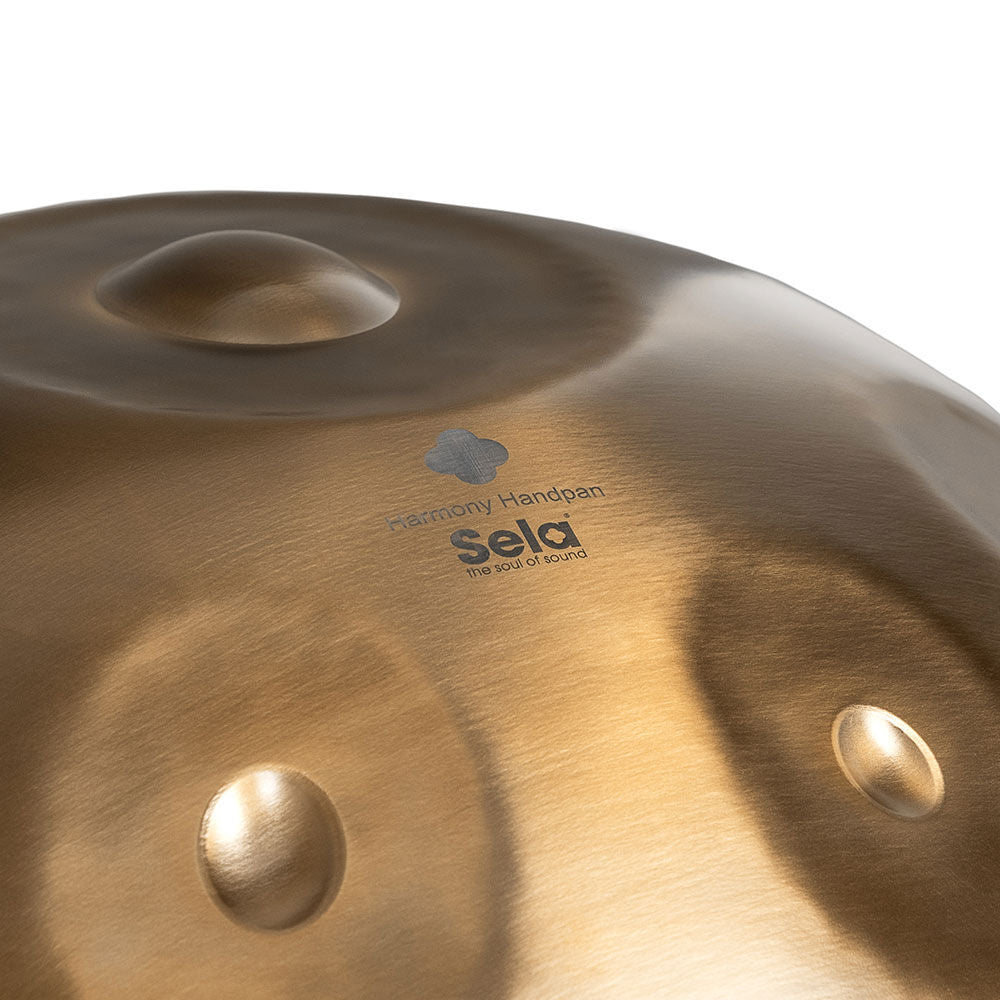 Sela Harmony Handmade Stainless Steel Handpan with Bag - D Kurd 9, Tuning: D Kurd, 440 Hz, 8 Tones, Gold, 57 cm Diameter, Weight: 5.2 kg — view 5