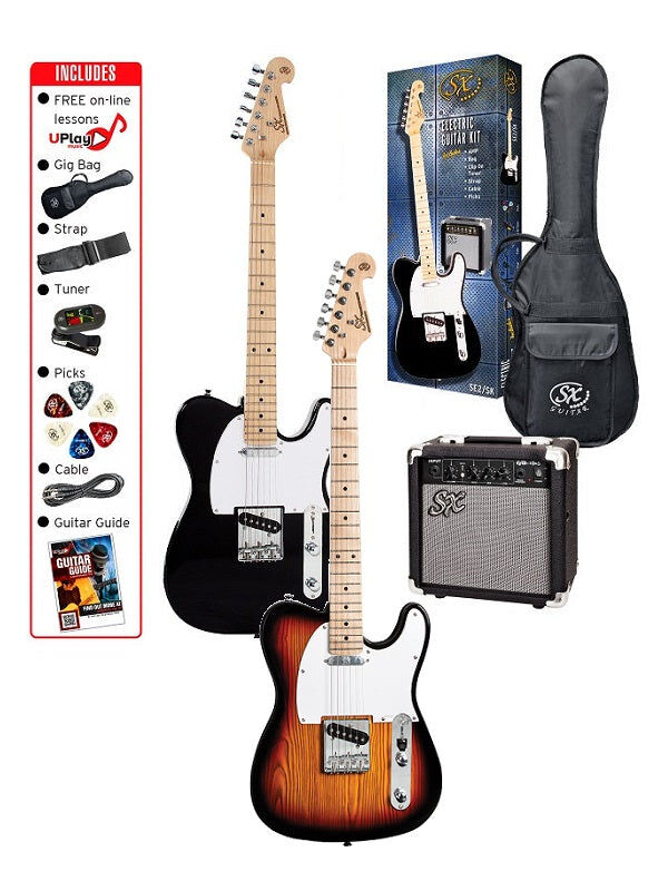 SX SE2SK Electric Guitar Kit with 10w Amp, Accessories, and Online Lessons