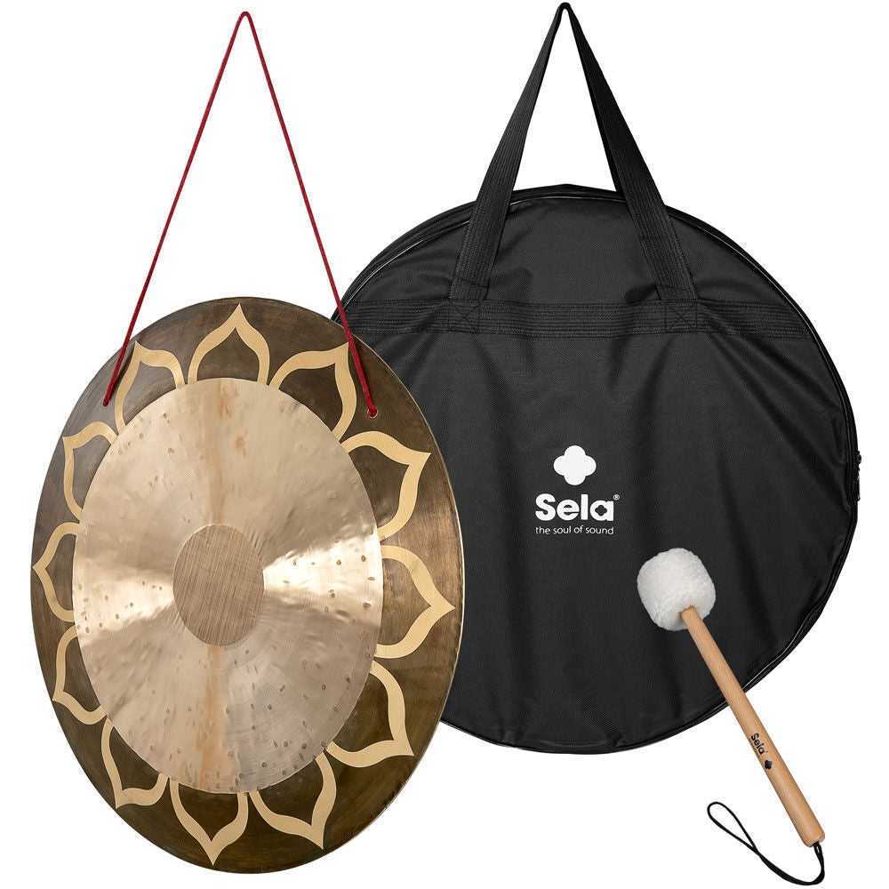 Sela 20" Lotus Handmade Chau Gong with Mallet and Carrying Bag