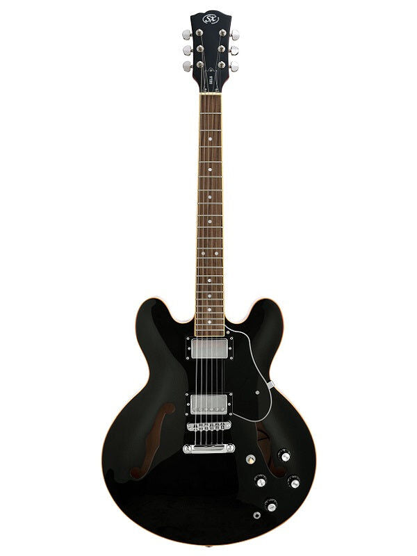 SX Semi-Hollow 335 Style Electric Guitar - Black — view 4
