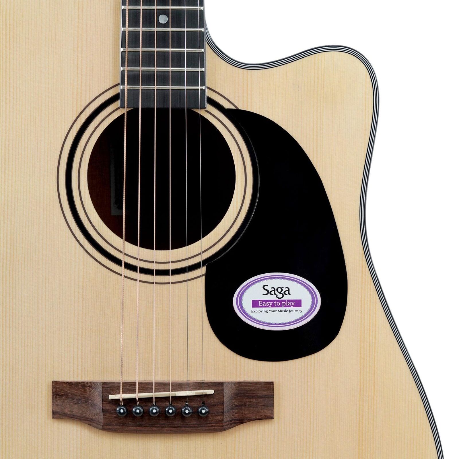 Saga SF600CE-NA Spruce Top Dreadnought Acoustic-Electric Cutaway Guitar with E-4T Pickup and Gig Bag (Natural) — view 6