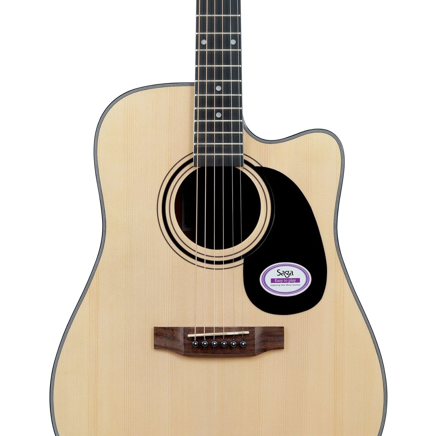 Saga SF600CE-NA Spruce Top Dreadnought Acoustic-Electric Cutaway Guitar with E-4T Pickup and Gig Bag (Natural) — view 4