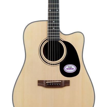 Saga SF600CE-NA Spruce Top Dreadnought Acoustic-Electric Cutaway Guitar with E-4T Pickup and Gig Bag (Natural) — view 4
