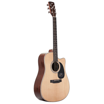 Saga SF700 Pro Series Solid Top Dreadnought Cutaway Acoustic Guitar with Gloss Body and Matte Neck, Includes Gig Bag, Right-Handed
