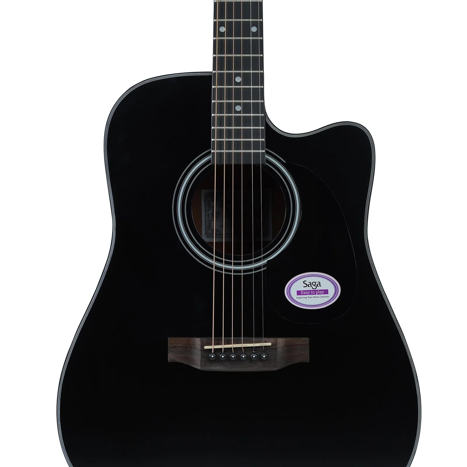 Saga 700 Series Engelmann Spruce Dreadnought Acoustic-Electric Cutaway Guitar Black SF700CE-BK — view 3
