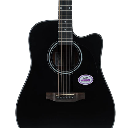 Saga 700 Series Engelmann Spruce Dreadnought Acoustic-Electric Cutaway Guitar Black SF700CE-BK — view 3