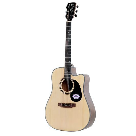 Saga SF800CE-NA Solid Top Folk Cutaway Acoustic-Electric Guitar Natural